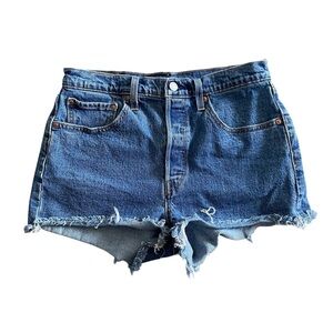 Levi’s 501 high-rise distressed hem denim shorts - 30